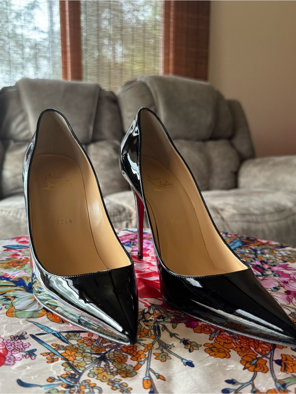 Christian Louboutin Black Patent Leather Pointed Stiletto Pumps Kate 100mm